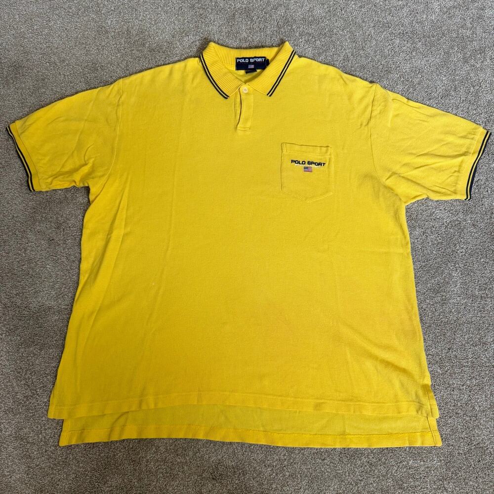 Vintage Polo Sport Ralph Lauren Yellow Pocket Polo Shirt Men’s Large 90s Flag